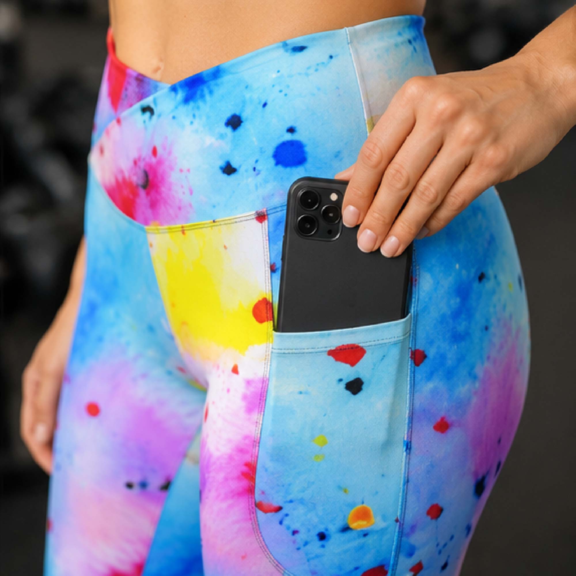 YGEIA Fitness Abstract Psychedelic Watercolor Crossover Leggings with Pockets