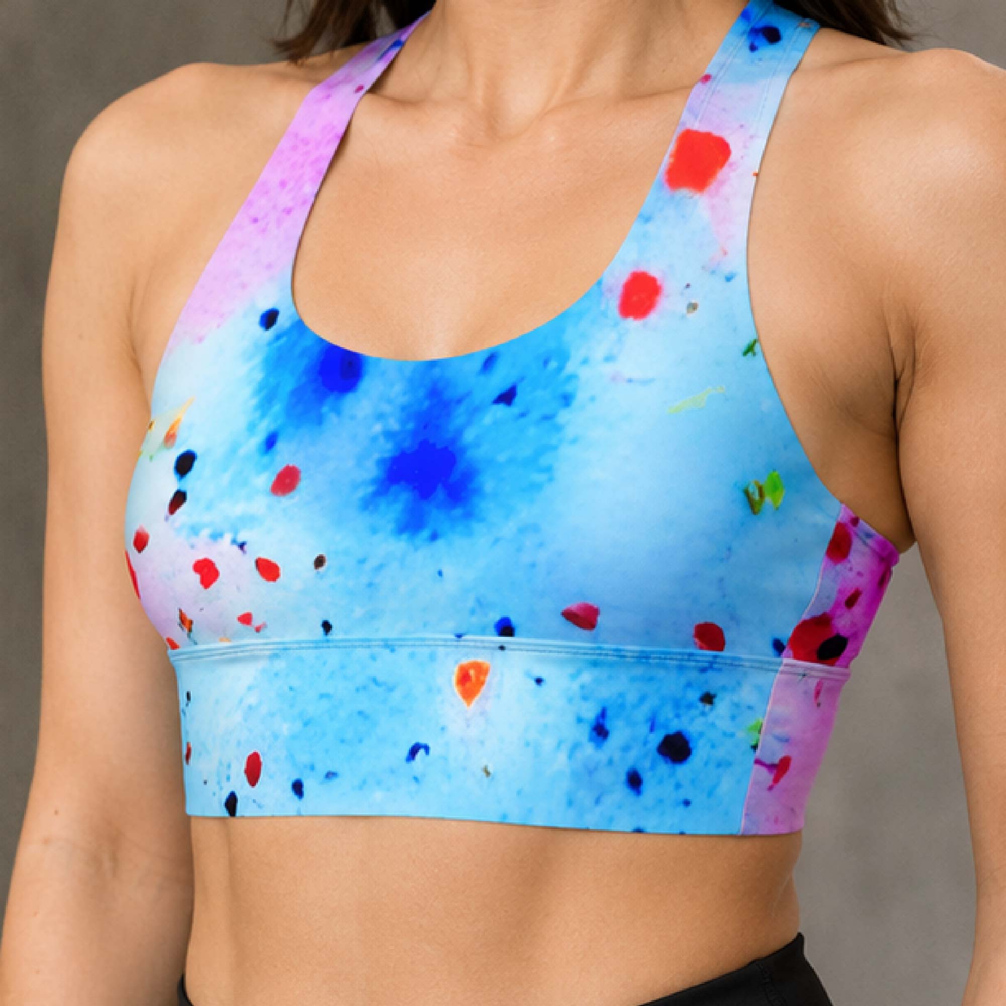 YGEIA Fitness Abstract Psychedelic Watercolor Longline Sports Bra