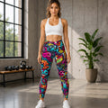YGEIA Fitness Graffiti Crossover Leggings with Pockets