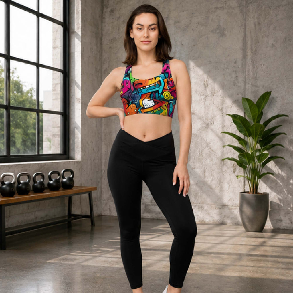 YGEIA Fitness Abstract Graffiti Longline Sports Bra