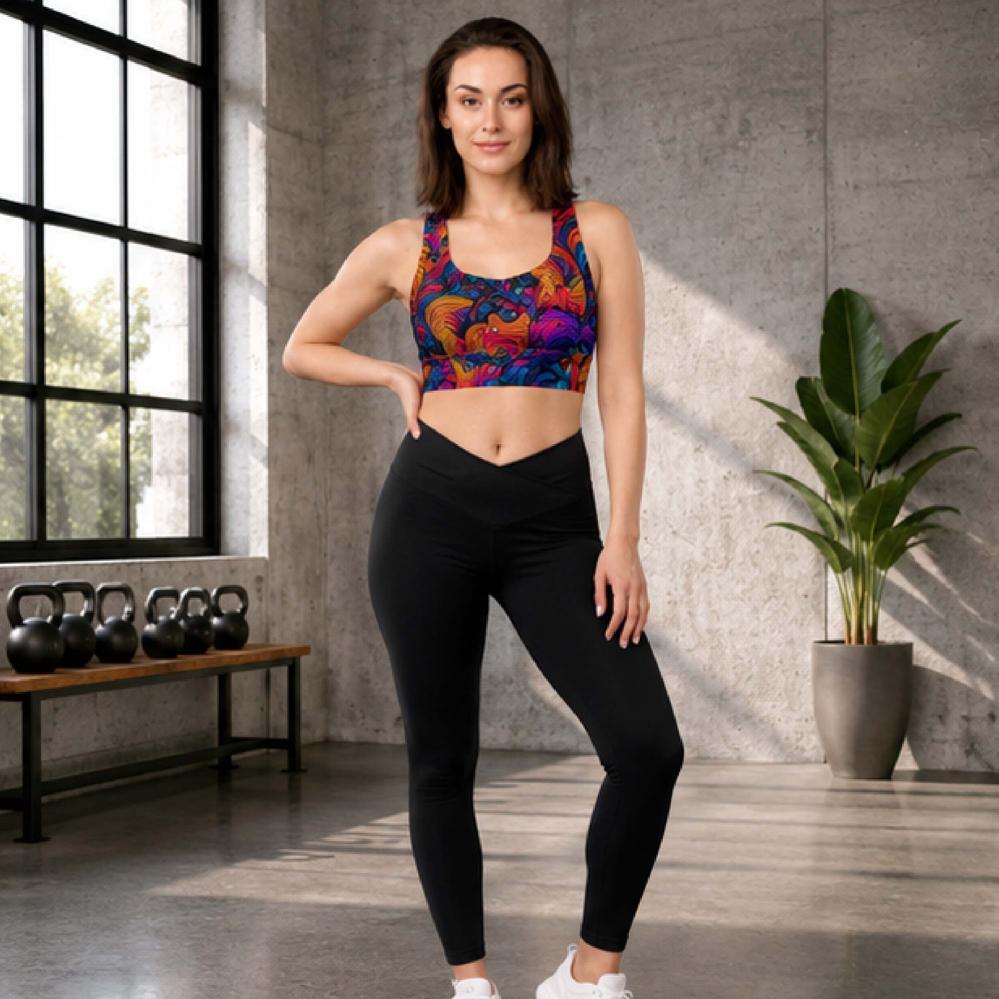 YGEIA Fitness Colorful Paisley Longline Sports Bra