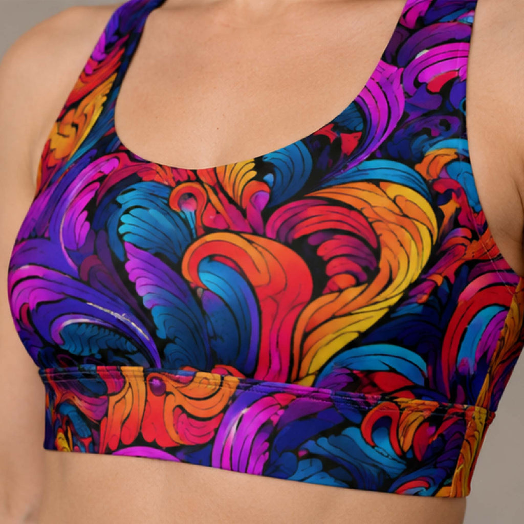 YGEIA Fitness Colorful Paisley Longline Sports Bra