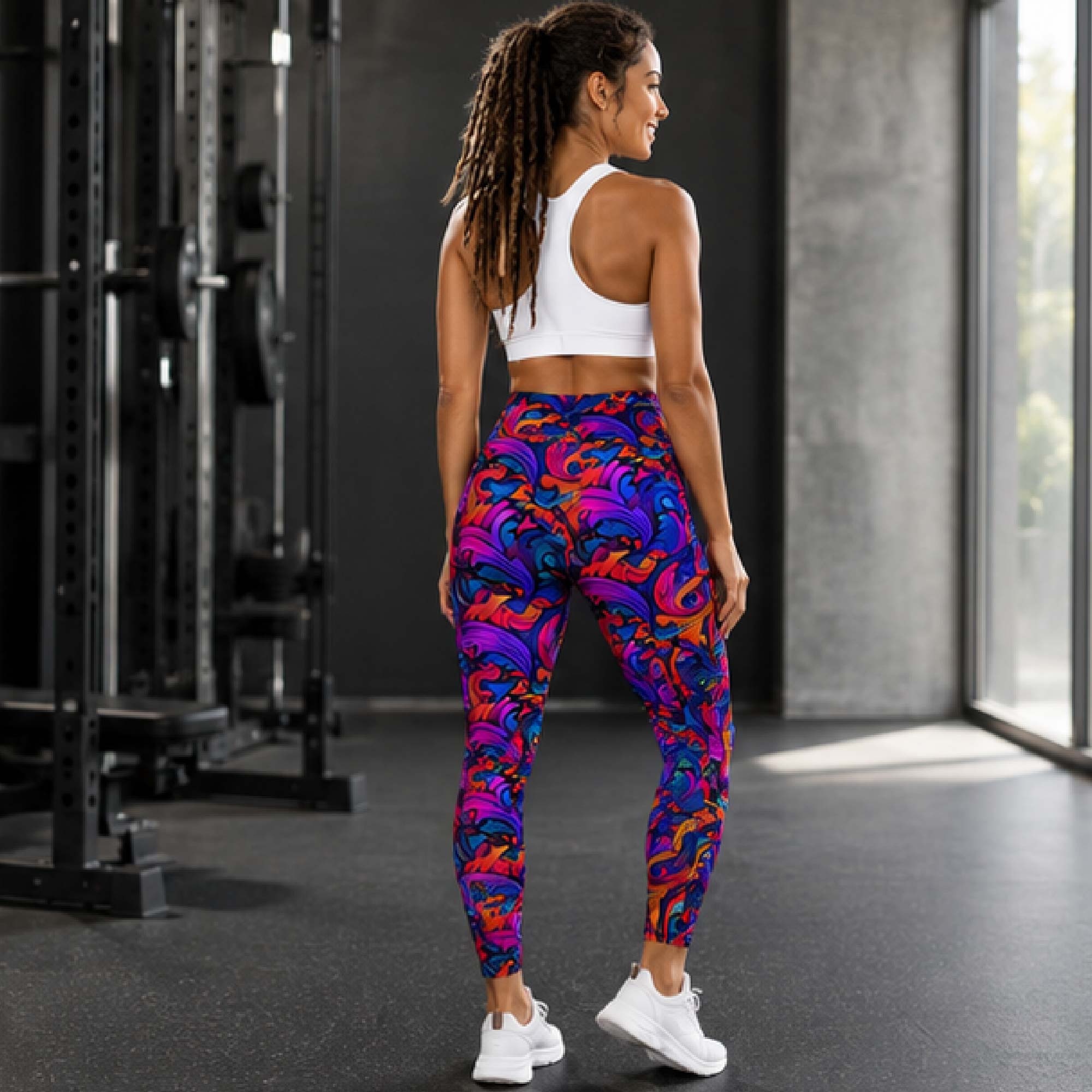 YGEIA Fitness Color Paisley Crossover Leggings with Pockets
